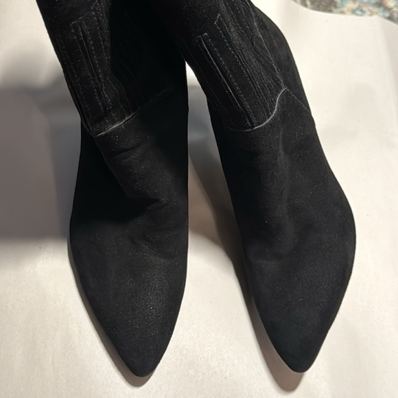 Stuart Weitzman black suede leather ankle boots / booties stitch detail pull on - Picture 6 of 15